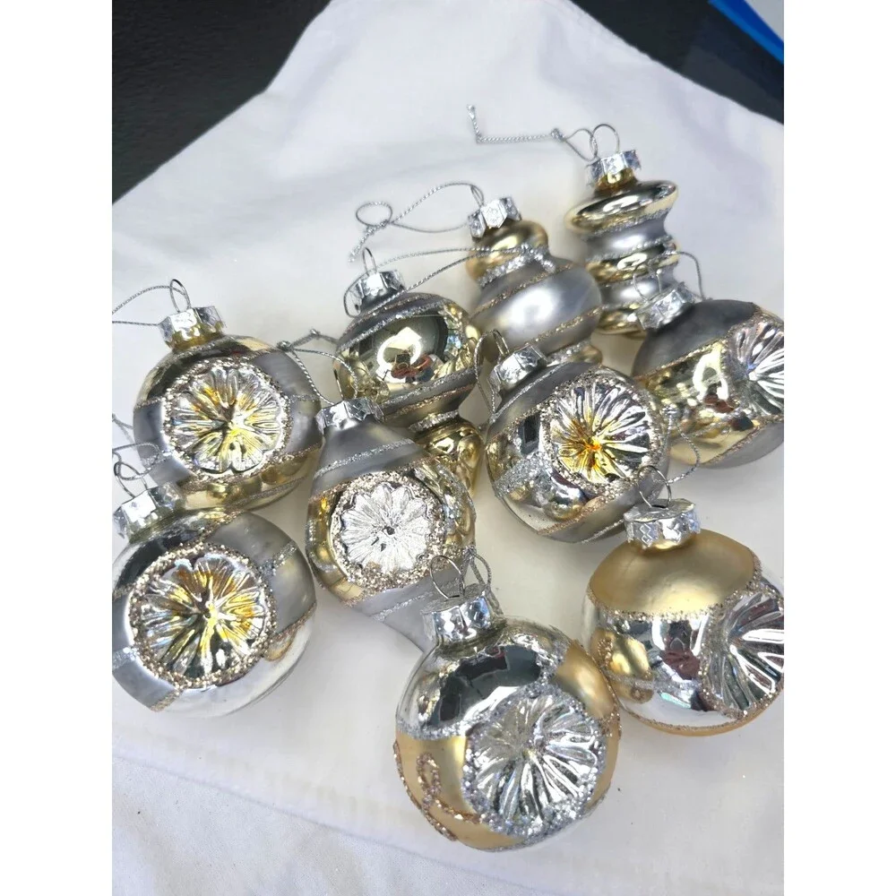 RAZ Imports Vintage Reflector Ornaments Silver/Gold Glass Set of 10 Christmas